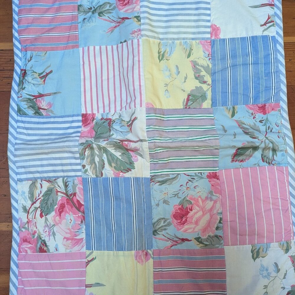 Two Vintage Ralph Lauren cotton thick patchwork pillows shams in pastel colors.